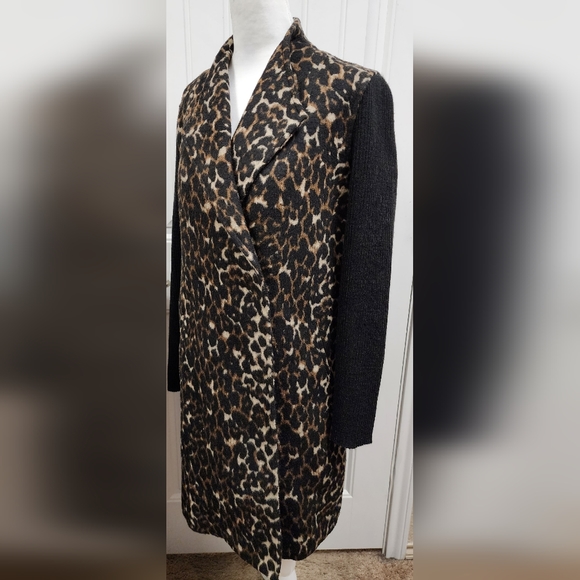 Kenneth Cole Cheetah Print Sweater Sleeve Coat - Picture 1 of 13